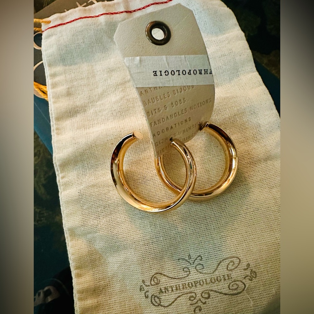 Anthropologie Shiny Gold Hoop Earrings